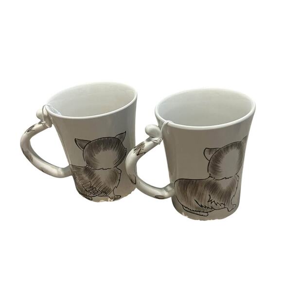 Pier 1 Hand Painted Gray Cat Tail Mugs Set of 2 - Picture 4 of 5